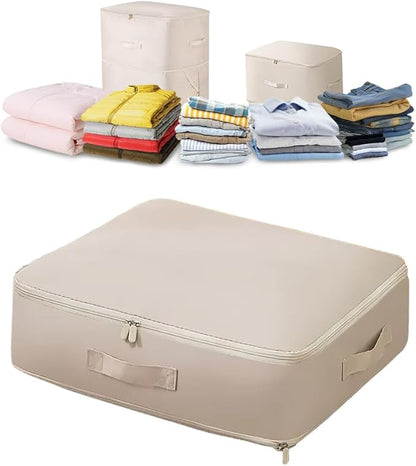 Ultra Space Saving Self Compression Organizer, Blanket Storage, Space-Saving Storage Bag, High-End Quilt Packaging Cube Bedding Storage Bag (Beige, L (54 * 42 * 30CM))