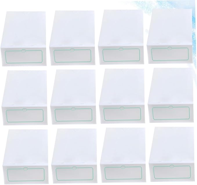12pcs Stackable Thickened Plastic Shoes Storage Boxes with Lids Large Size White Shoe Organizer Containers for Closet and Home Storage
