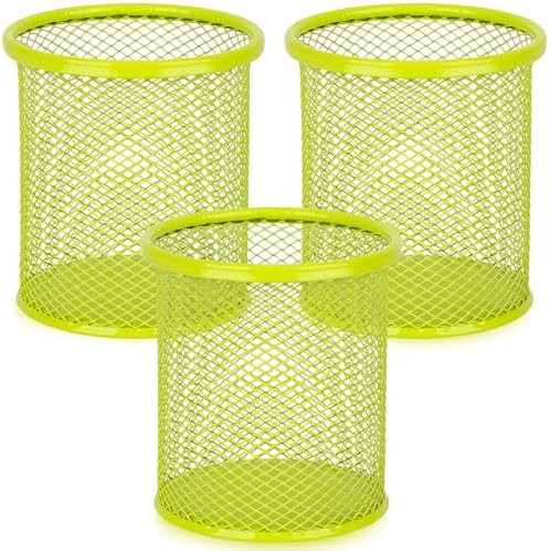 Segarty Pen Holder, 3 Pack Round Light Green Pen Cup Holder, Wire Mesh Marker Pencil Containers Set for Desk, Desktop Accessories Organizer Office Supplies, School, Home, Makeup Brush by Segarty