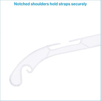 SSWBasics 17 inch Clear Plastic Dress Hangers (Case of 20) - Features a Chrome Swivel Hook and Notched Shoulders - Perfect for Lightweight Fabrics and Can Be Used for Retail Stores