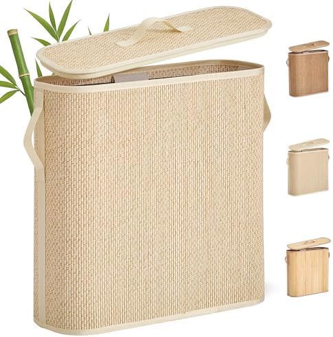 Bamboo Toilet Paper Storage Basket with Lid & Handle - 32L Large Capacity Handwoven Bathroom Organizer for 16 Rolls - Sturdy Stand Holder for Toilet Paper Organization, Light Natural by Unknown