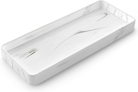 Gurygo 12" Ceramic Bathroom Vanity Tray for Kitchen Counter - Kitchen Soap Trays - Rectangular Vanity Tray for Bathroom - Porcelain Large Serving Trays (Marble, Set/1)