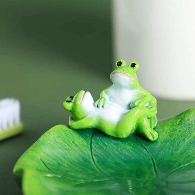 123Arts Frog Soap Dish Lotus Leaf Resin Soap Holder Soap Box Storage Tray