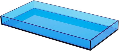 ROYALITA Acrylic Tray Bathroom Tray for Countertop, Guest Towel Holder Tray for Napkin Perfume Jewelry Makeup, Vanity Trays for Soap Dispenser, Aromatherapy, Cup & Candle, Blue