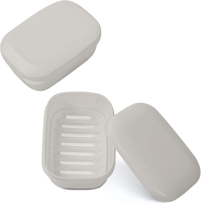 Quatish 2 Pack Travel Soap Container, Portable Soap Holder with Lid, Travel Bar Soap Holder, Soap Case for Camping Gym Travel, Soap Box for Bathroom,Beige