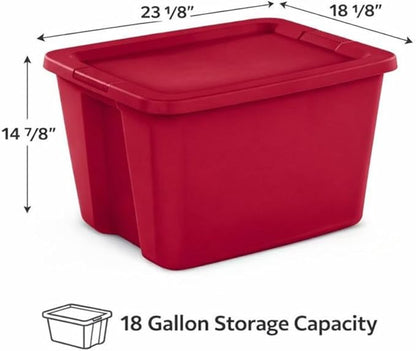 18 Gallon Plastic Storage Tote with Secure Snap-On Lid, Stackable Storage Bin for Linens, Seasonal Decor, Keepsakes & Home Organization (Red)