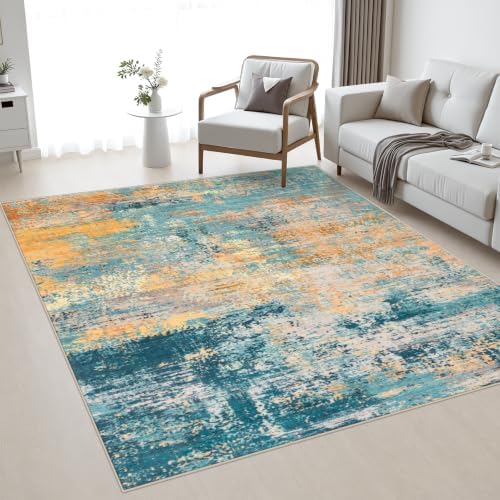 Area Rug Living Room: 5x5 Modern Washable Soft Carpet Rosy Haze by FXRHLP