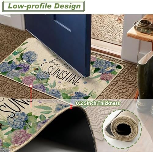 Baccessor Spring Summer Doormat 17x29 inch, Hydrangea Welcome Door Mat Rug for Floor Non Slip Rubber Backing Holiday Decor for Indoor Outdoor - Image 4