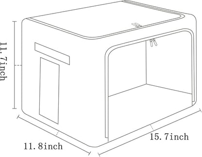 FHSQX 2 Pack Clear Window Storage Bins - Large Stackable Linen Fabric Storage for Clothes Foldable Container Organizer Set with Carrying Handles (Light Gray, 15.7x 11.8x 11.7 Inch)