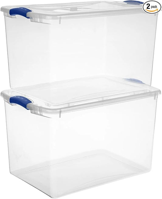 (2pack) 66 Quart Clear Plastic Storage Bins with Latch Lid, Extra Large Stackable Storage Containers for Home Organization, Heavy-Duty Plastic Storage Totes for Clothes, Blankets, Seasonal Items