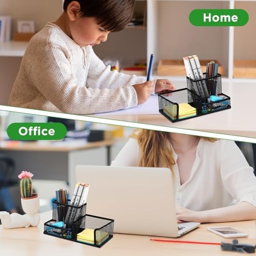 Lemecima 6 Pieces Pen Holder for Desk Mesh Metal Pencil Holders Pen Cup Marker Desk Caddy with Sticky Notes Organizer for Office Supplies Workspace School Home Black - Image 3