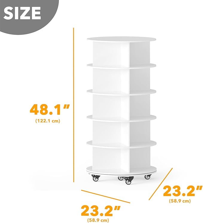 SpaceAid Spinning Shoe Rack with Wheels, 5 Tier Rotating Organizer Shoe Tower Lazy Susan with Thick Bottom, 360 Display Revolving Storage Shelf, Round Circular Rotate Organization, White