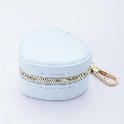 Heart Shape Ring Holder Keychain, Mini Travel Jewelry Case for Wedding Ring, Sports & Vacation, Portable Zipper Clutch Organizer for Earrings Necklace, Premium Gift for Women Girls (Blue)