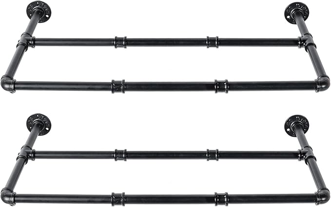 MyGift Set of 2 Industrial Matte Black Metal Pipe Hanging Shoe and Boot Rack Shelves, Wall Mounted Space Saving Footwear Storage for Closet, Mudroom, Entryway, Holds 6 Pairs