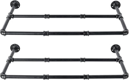 MyGift Set of 2 Industrial Matte Black Metal Pipe Hanging Shoe and Boot Rack Shelves, Wall Mounted Space Saving Footwear Storage for Closet, Mudroom, Entryway, Holds 6 Pairs