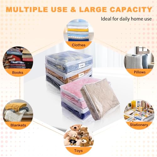 Clear Zippered Plastic Clothes Storage Bags, 6 Pack, White - Image 4