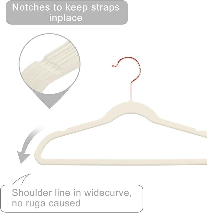 MIZGI Kids Velvet Hangers,Non-Slip Big Kids Hangers,14 Inch Hangers for Youth,Teen Clothes,Pack of 50（Ivory/Rosegold）
