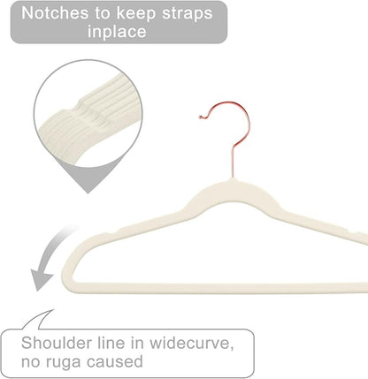 MIZGI Kids Velvet Hangers,Non-Slip Big Kids Hangers,14 Inch Hangers for Youth,Teen Clothes,Pack of 50（Ivory/Rosegold）