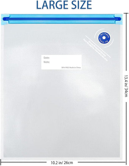 Sous Vide Bags 15pack Large Size 10.2x13.4in/ 26x34cm Food Vacuum Storage Bags, Reusable Vacuum Zipper for Sous Vide Cooking, 4 Sealing Clips for Food Storage and Sous Vide Cooking.