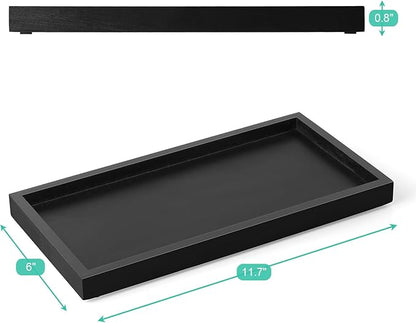 ALELION 11.7" Bathroom Vanity Tray for Counter - Black Wood Decorative Tray for Toilet Tank Makeup Perfume Jewelry Catchall Coffee Table - Wooden Kitchen Countertop Organizer for Soap Dispenser