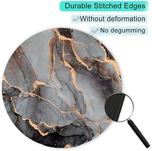 ITNRSIIET Round Mouse Pad with Stitched Edge Premium-Textured Waterproof Non-Slip Rubber Base Desktop Protection Mat Diameter 8.7 inches, Black Grey Marble - Image 5