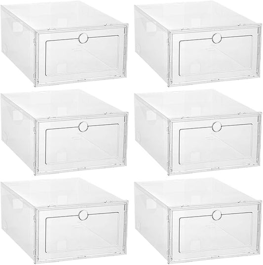 Uonlytech 6pcs Drawer Shoe Storage Boxes Plastic Dustproof Moisture-Resistant Shoe Organizers for Home Closet Stackable Storage Containers