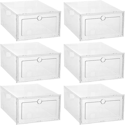 Stackable Shoe Storage Boxes, 6pcs Front Drawer Plastic Shoe Organizer Containers, Dustproof and Moisture Resistant Sneaker Storage for Closet and Entryway