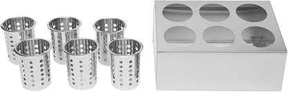 Commercial Utensil Holder, Commercial 6-Hole Stainless Steel Cylinder Flatware Silverware Utensil Holder Compact Cutlery Organizer Countertop Silverware Organizer for Restaurant (6-Hole)