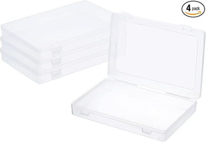 PATIKIL 9x6x1.2inch Clear Storage Box with Hinged Lid, 4Pack Plastic Stackable Rectangle Organizer Container for Beads Jewelry Small Items Art Craft Projects