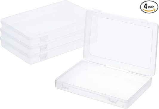 PATIKIL 9x6x1.2inch Clear Storage Box with Hinged Lid, 4Pack Plastic Stackable Rectangle Organizer Container for Beads Jewelry Small Items Art Craft Projects