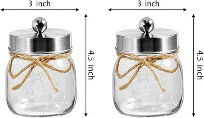 SheeChung 3 Pack Qtip Holder, Contracted Design Bathroom Decor, Apothecary Jars, Mason Jars Bathroom Accessories Set for Cotton Balls, Floss Picks, Cotton Round Pads - Brushed Steel