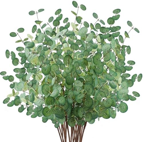 Agusbagli 18 Pcs Artificial Eucalyptus Leaves 28'' Tall Faux Eucalyptus Silver Dollar Leaf Branches Greenery Stems Decorations for Vase Home Wedding Party Centerpieces Floral Arrangements by Agusbagli