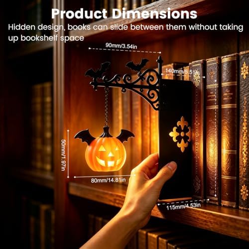 Halloween Lights Mini Lantern for Book Shelf,Pumpkin Hanging Lamp Book Ends - Image 2