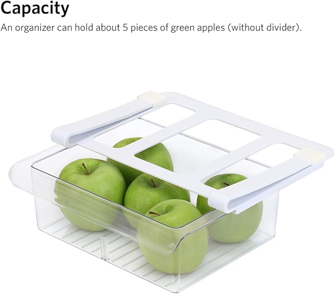 Glad Pull Out Fridge Drawer Organizer - Clip-On Under Shelf Refrigerator & Pantry Storage Bin with 2 Compartments for Fruit, Vegetables, and Deli Meat Drawer - BPA Free Clear Plastic