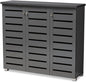 BOWERY HILL 3-Door Wood Entryway Shoe Cabinet, Dark Gray Finish, Engineered Wood Construction, Ventilated Slatted Doors, Holds 20 Pairs, Contemporary Style Shoe Storage for Entryway or Hallway Use