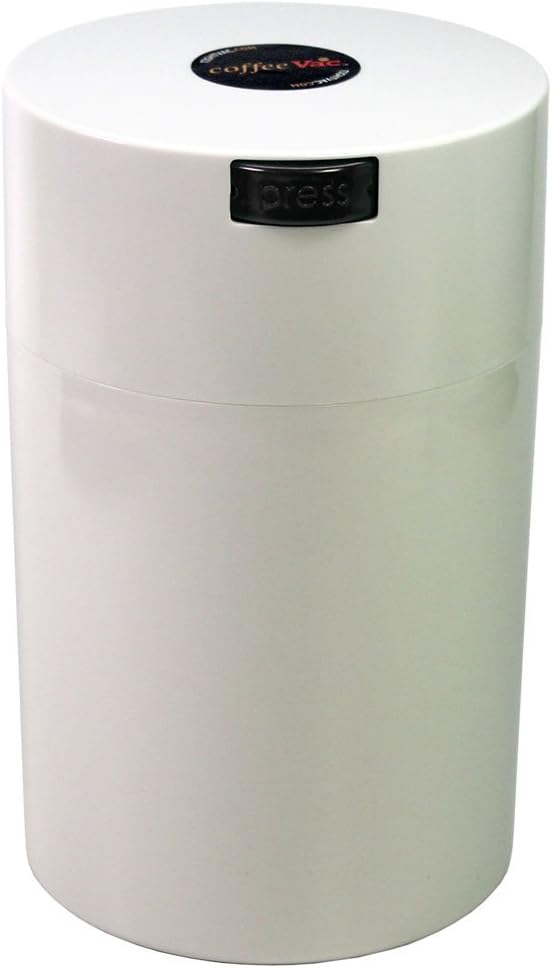 CoffeeVac 1LB – Patented Airtight Container | Multi-use Vacuum container works as smell proof containers for ground coffee and coffee bean containers. White cap and body