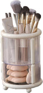 Upgrade Makeup Brush Holder Organizer with Lid, Automatic Lifting Dustproof Makeup Brushes Organizer with 4 Compartments for Vanity，Cosmetic Storage for Dresser Countertop (White)