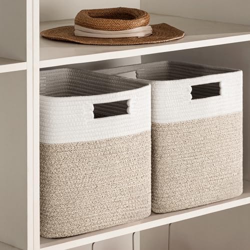 UBBCARE Storage Cubes 11 Inch, Cotton Rope Woven Baskets for Organizing, Cube Storage Bin for Baby Nursery, 2-Pack Square Toy Storage Baskets for Shleves Organizer, Closet, Kidsroom, Brown - Image 6