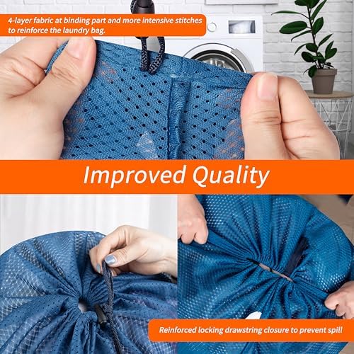 Polecasa Heavy Duty Diamond Mesh Laundry Bag, 24x36", Blue - Image 4