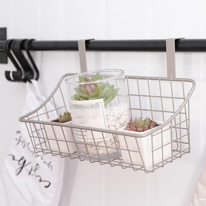 Basket with Hook Grid Storage Basket, Hang It Behind a Door or on a Railing, Over The Cabinet Door, White