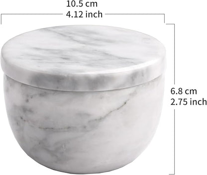 jalz jalz Marble Salt and Pepper Box Set with Spoons and Lid, Salt Cellar Salt Keeper Container, Black and White, Large Capacity 10 Ounce Bowl, 4 inch Diameter, 2.8 inch Height