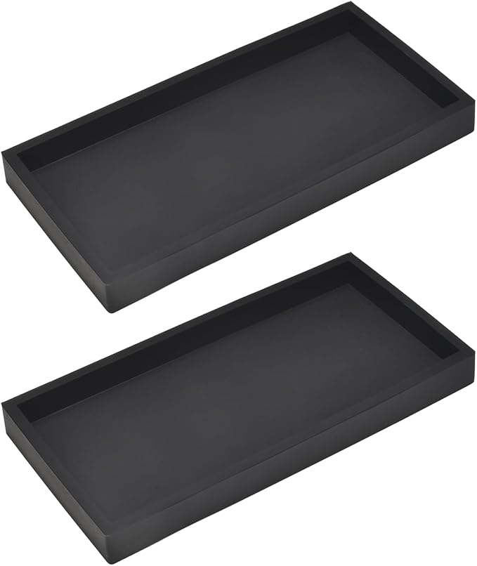 DNC 2PC 7.9" Small Bathroom Vanity Tray for Counter, Silicone Kitchen Sink Soap Tray for Countertop Dish Holder Dispenser Toilet Tank Desk Organizer Black