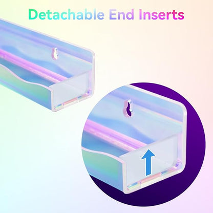 BTremary 15" Nail Polish Rack Wall Mounted Floating Shelves Acrylic Paints Gel Polish Organizer and Storage with End Caps for Kid Room, Books, Nail Techs, Art Lovers, Great Display Salons, Rainbow