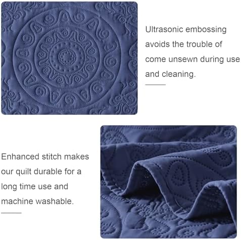 WURUIBO Navy Blue Quilt Set King/Cal King Size, Embossing Microfiber Bedspreads with Pillow Sham, Ligthweight Breathable Thin Coverlet, Reversible Bedding Set for All Season (1 Quilt, 2 Pillow Shams) - Image 5