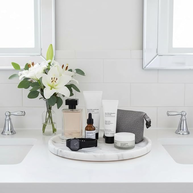 Marmor Marble Perfume Tray Bathroom Tray for Decorative,Candles,Jewelry Stone Vanity Tray,Kitchen Counter Decor and Home Decorative Tray(Calacatta Marble White) Jewelry Tray Unique Festival Gifts