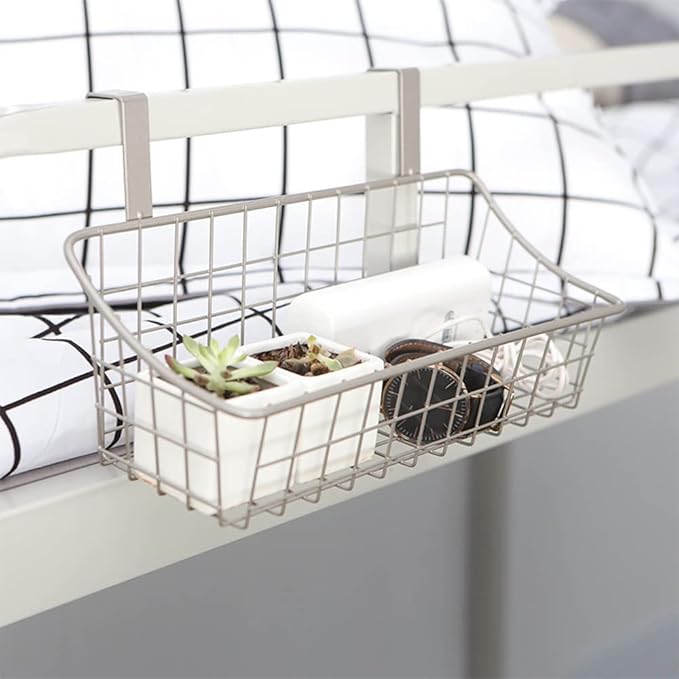 Basket with Hook Grid Storage Basket, Hang It Behind a Door or on a Railing, Over The Cabinet Door, White