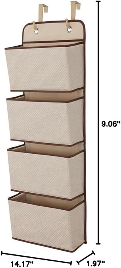 4 Pockets Wall Mount Over The Door Closet Storage Organizer Durable Non-Woven Fabric Hanging Bag for Toys Towels Bottles Sunglasses Cosmetics Magazines
