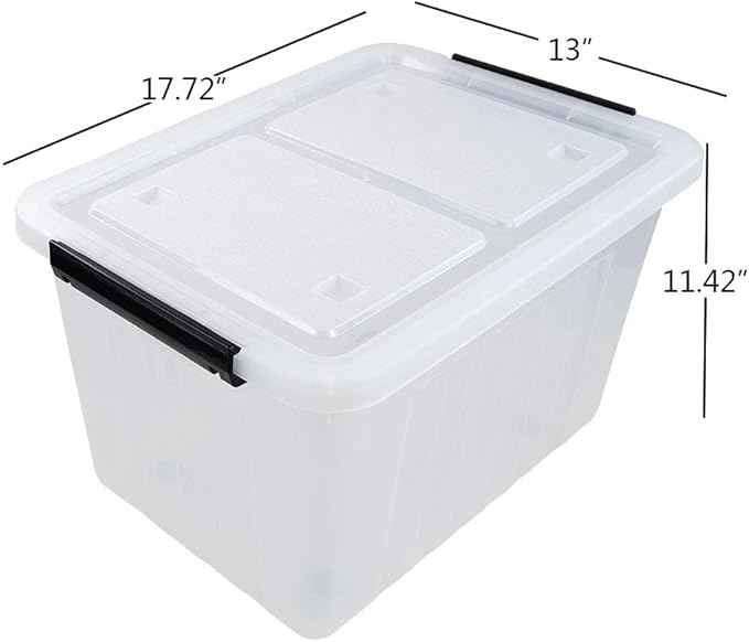 35 Quart Plastic Storage Bin, 4 Packs, Latching Storage Box with Wheels