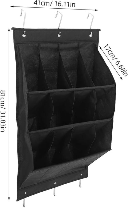 Door Shoe Organizer 12 Large Pockets Foldable Hanging Shoe Rack Black Wall Mounted for Apartment Narrow Hallway Closet