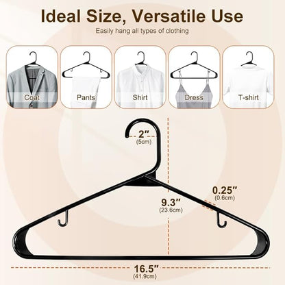 HOUSE DAY 200 Pack Plastic Clothes Hangers, Commercial Bulk Shipment for Business, Sturdy Durable Lightweight Hangers Black Ideal for Retail Dry Cleaners Warehouses, Save Cost & Warehouse Space